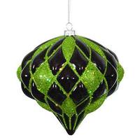 Vickerman 5.7" Black / Green Matte Glitter Diamond Onion Ornament