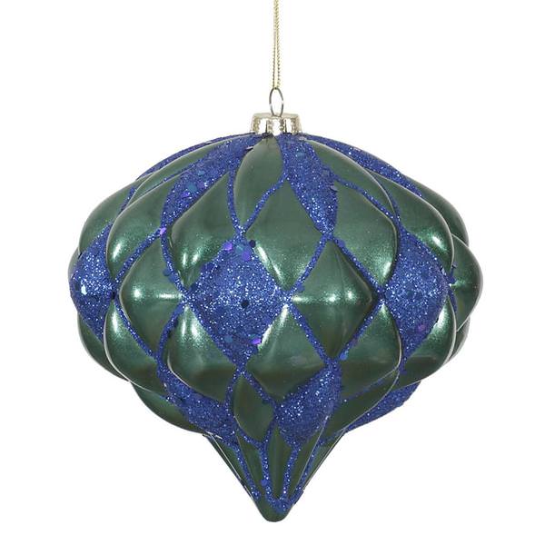 5.7" Teal-Sea Blue Diamond Onion Glitter Ornament