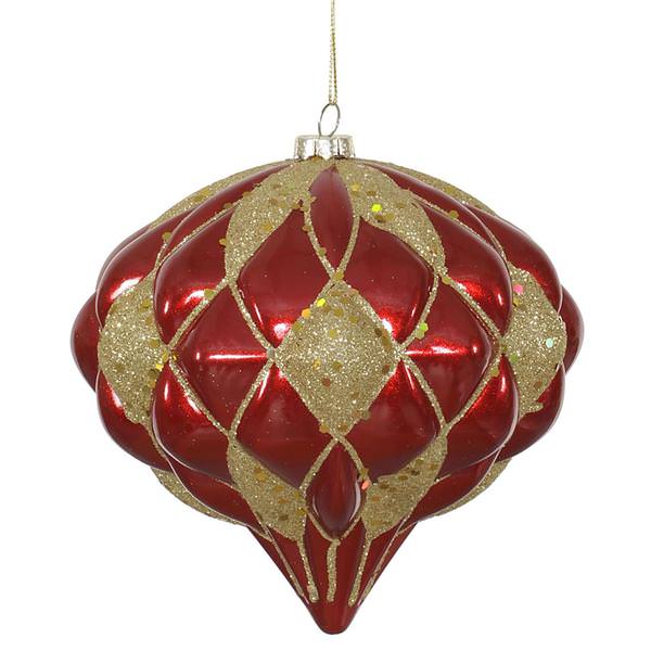 5.7" Red / Gold Matte Glitter Diamond Onion Ornament