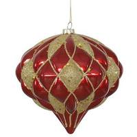 Vickerman 5.7" Red / Gold Matte Glitter Diamond Onion Ornament