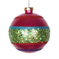 Vickerman 4" Cerise / Lime / Purple / Red Glitter Ball Ornament (4 pack)