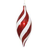 Vickerman 11" Red / White Matte Glitter Spiral Drop Ornament