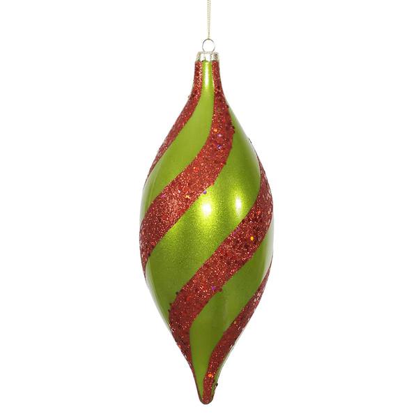 11" Lime / Red Matte Glitter Spiral Drop Ornament