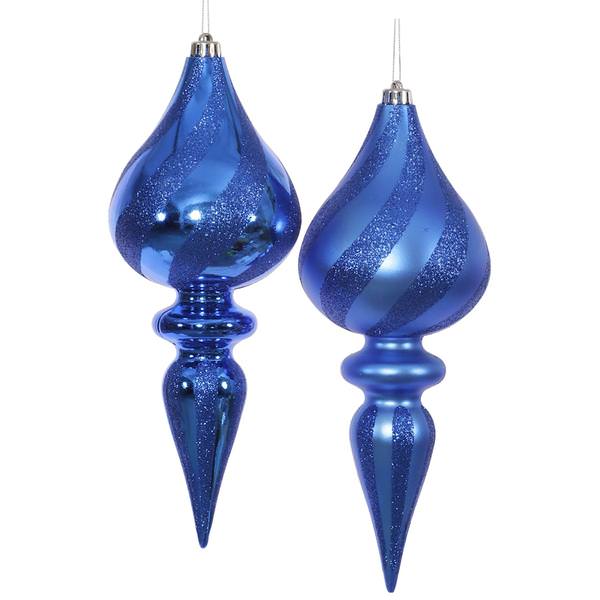 12" Blue Glitter Finial Ornament (2 pack)