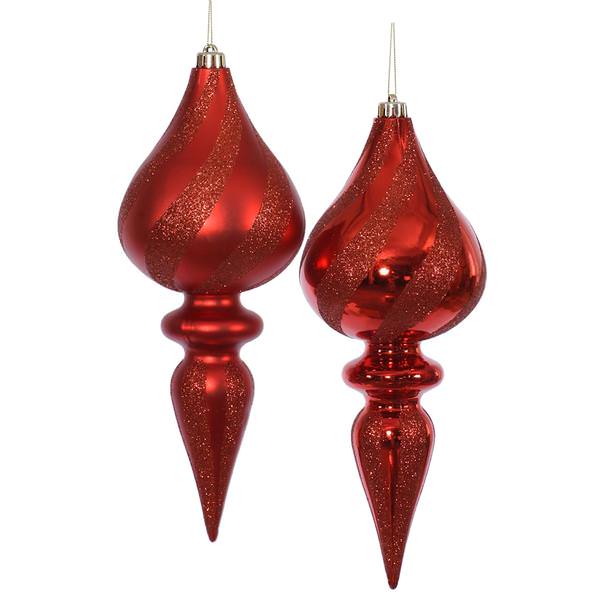 12" Red Glitter Finial Ornament (2 pack)