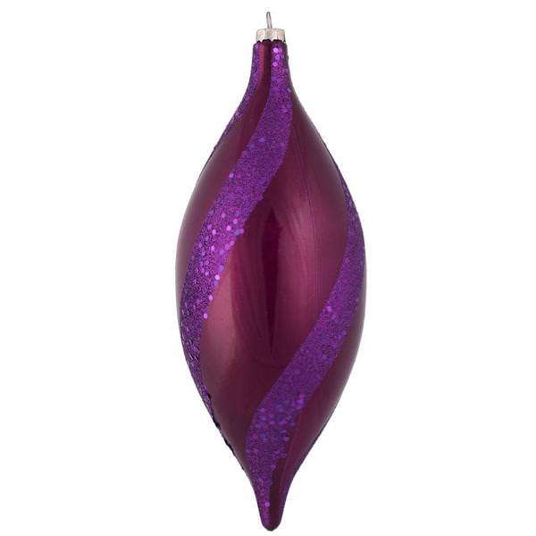 11" Candy Apple Magenta W/Purple Glitter/Sequin Spiral Drop Ornament