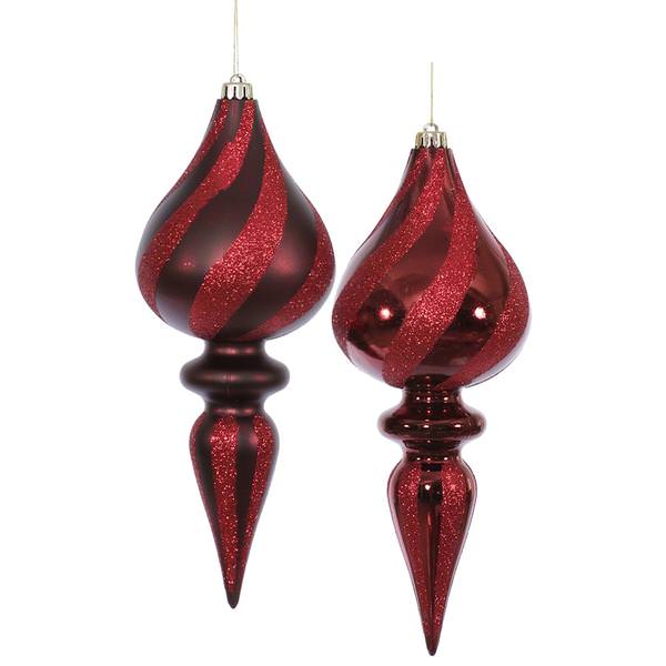 12" Burgundy Glitter Finial Ornament (2 pack)