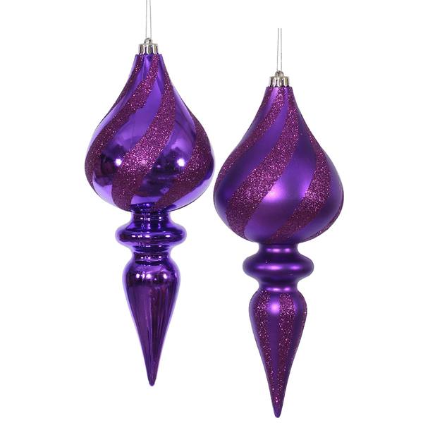 12" Purple Glitter Finial Ornament (2 pack)