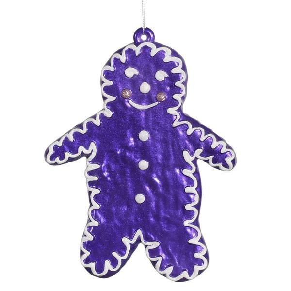 7.5" Purple Candy Gingerbread Snowman Ornament