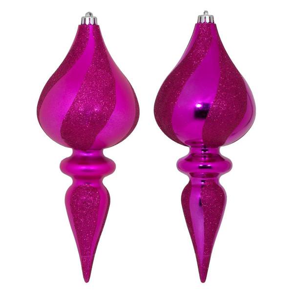 12" Magenta Glitter Finial Assortment Ornament (2 pack)