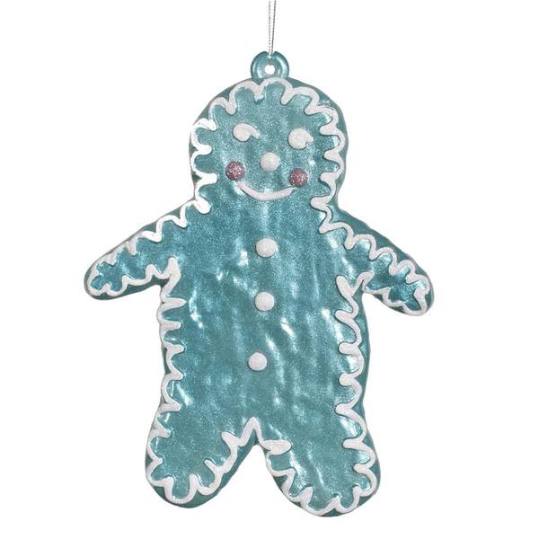 7.5" Teal Candy Gingerbread Snowman Ornament