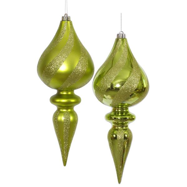 12" Lime Glitter Finial Ornament (2 pack)