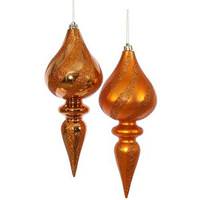 Vickerman 12" Burnished Orange Glitter Finial Ornament (2 pack)