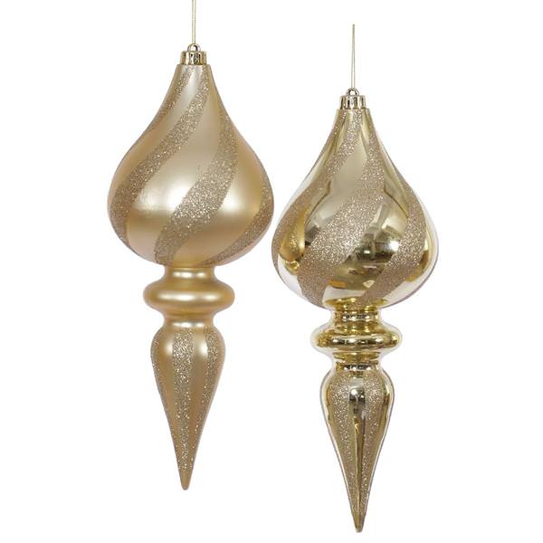 12" Champagne Glitter Finial Ornament (2 pack)