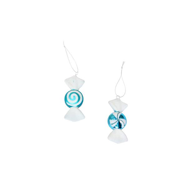 4" Teal / White Candy Assorted Ornament (8 pack)