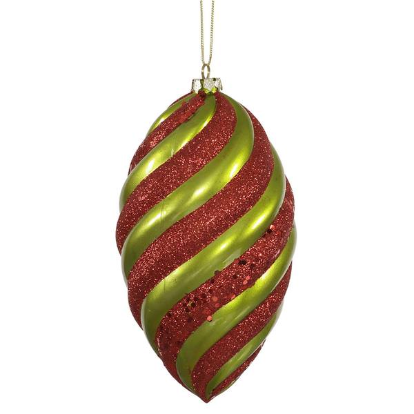 8" Lime / Red Glitter Swirl Drop Ornament
