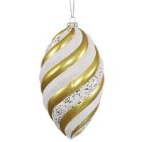 Vickerman 8" Gold / White Glitter Swirl Drop Ornament