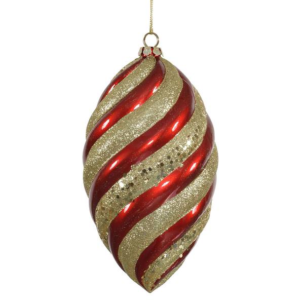 8" Red / Gold Glitter Swirl Drop Ornament