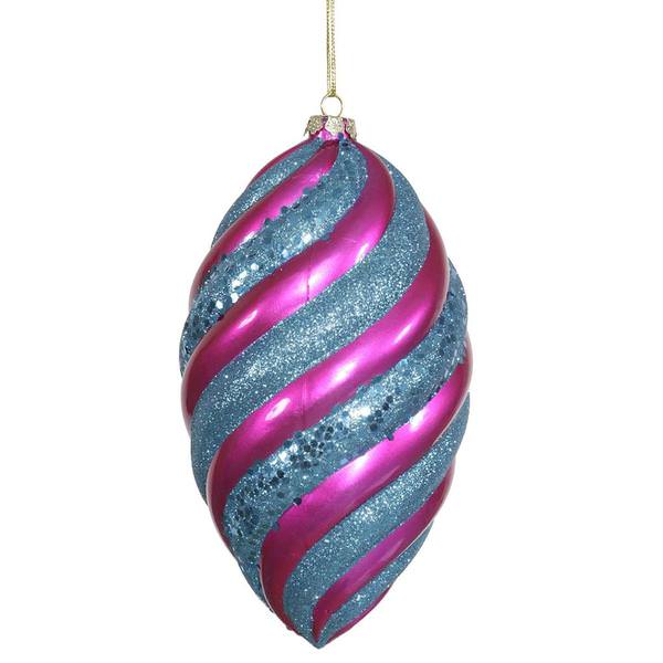 8" Cerise-Turquoise Candy Glitter Swirl Drop Ornament