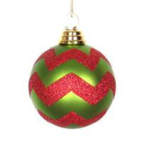 Vickerman 4" Lime / Red Matte Glitter Chevron Ball Ornament