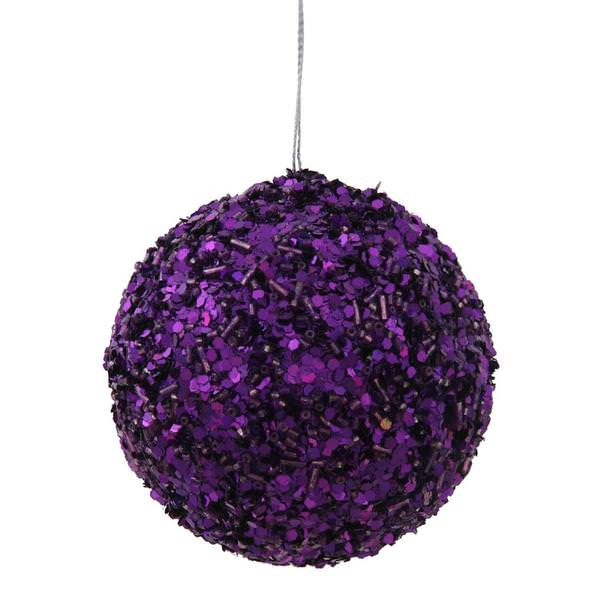 3.5" Purple Sparkle Sequin Kissing Ball Ornament