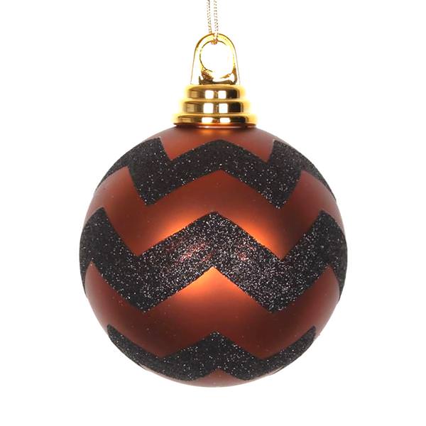4" Copper / Black Matte Glitter Chevron Ball Ornament