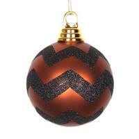 Vickerman 4" Copper / Black Matte Glitter Chevron Ball Ornament