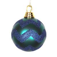 Vickerman 4" Teal / Sea Blue Matte Glitter Chevron Ball Ornament