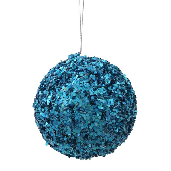 3.5" Turquoise Sparkle Sequin Kissing Ball Ornament