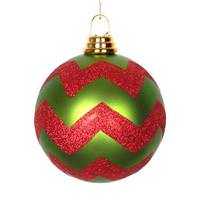 Vickerman 4.75" Lime / Red Matte Glitter Chevron Ball Ornament