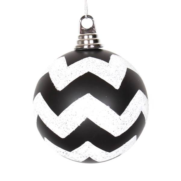 6" Black / White Matte Glitter Chevron Ball Ornament