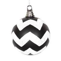 View 6" Black / White Matte Glitter Chevron Ball Ornament