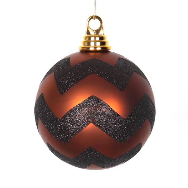 4.75" Copper / Black Matte Glitter Chevron Ball Ornament