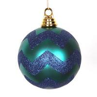 Vickerman 4.75" Teal / Sea Blue Matte Glitter Chevron Ball Ornament