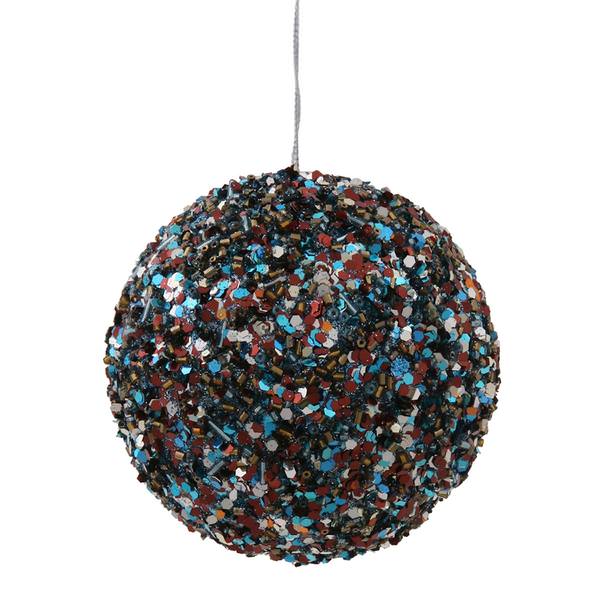 3.5" Chocolate / Turquoise Sparkle Sequin Kissing Ball Ornament