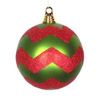 View 6" Lime / Red Matte Glitter Chevron Ball Ornament