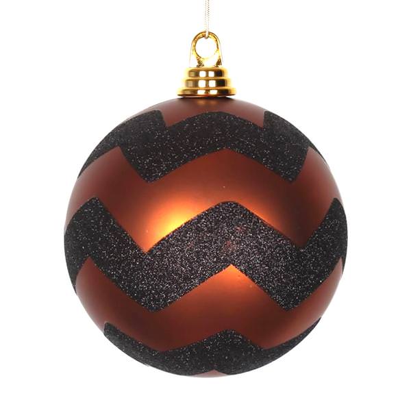 6" Copper / Black Matte Glitter Chevron Ball Ornament