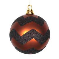 Vickerman 6" Copper / Black Matte Glitter Chevron Ball Ornament