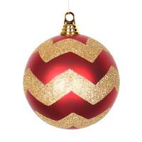 View 6" Red / Gold Matte Glitter Chevron Ball Ornament