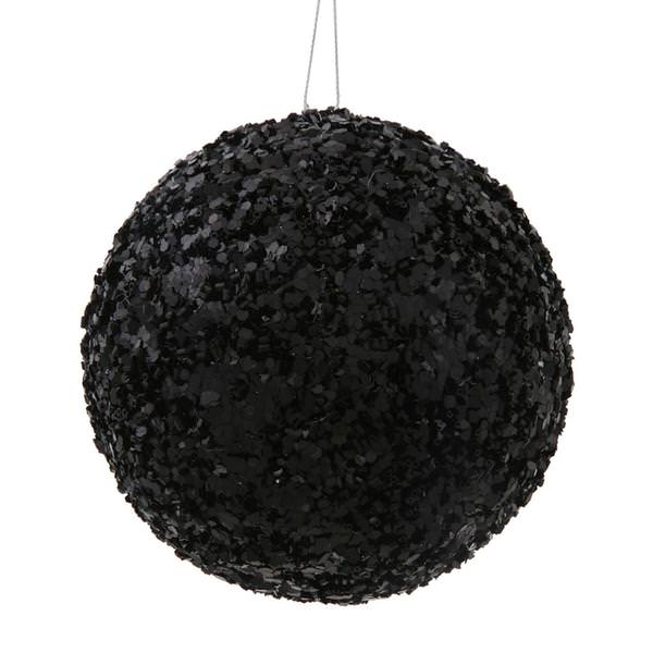 4.75" Black Sparkle Sequin Kissing Ball Ornament