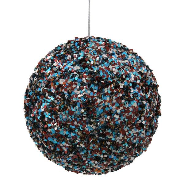 4.75" Chocolate / Turquoise Sparkle Sequin Kissing Ball Ornament