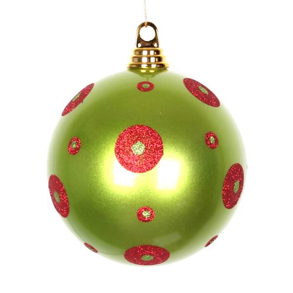 6" Lime / Red Polka Dot Candy Ball Ornament