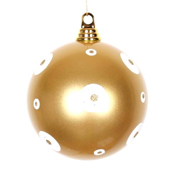 6" Gold / White Polka Dot Candy Ball Ornament