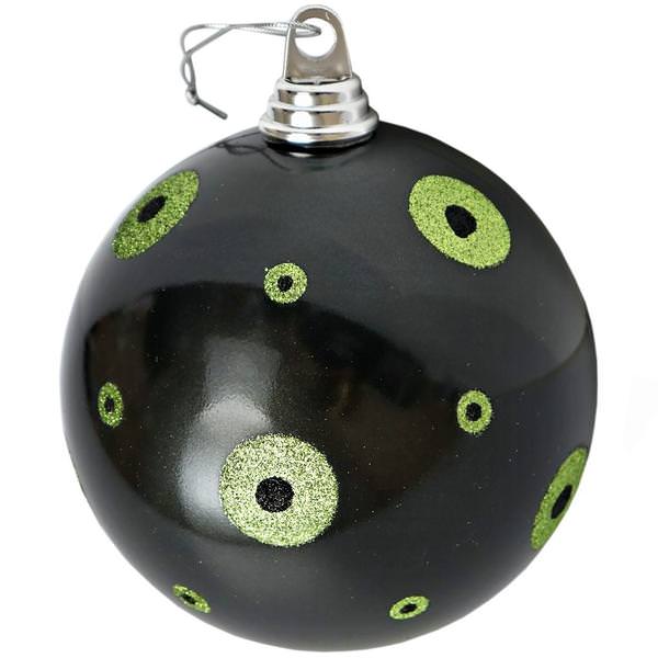 6" Black-Lime Polka Dot Candy Ball Christmas Ornament