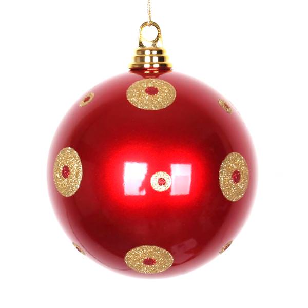 6" Red / Gold Polka Dot Candy Ball Ornament