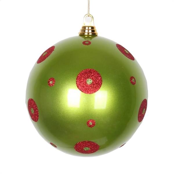 4" Lime / Red Polka Dot Candy Ball Ornament (4 pack)