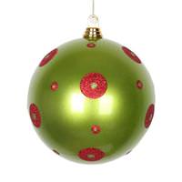 Vickerman 4" Lime / Red Polka Dot Candy Ball Ornament (4 pack)