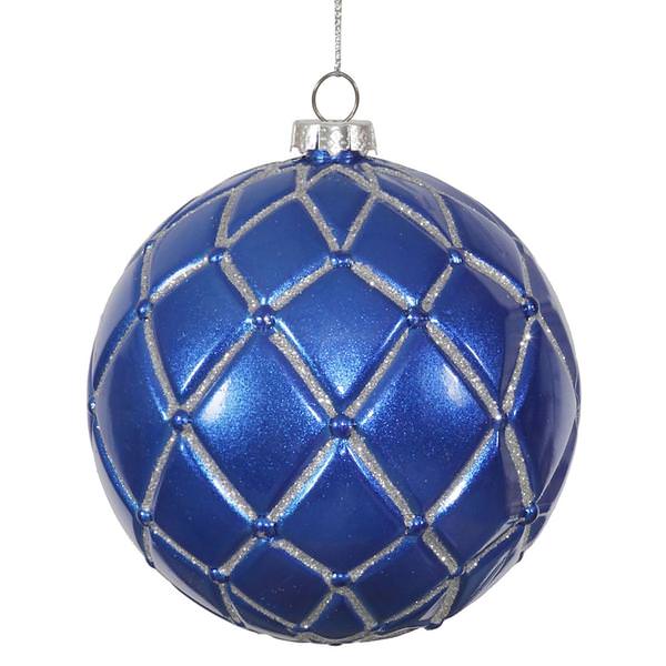 4" Blue Candy Glitter Net Ball Ornament (6 pack)