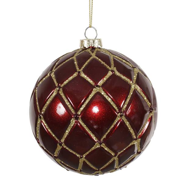4" Burgundy Candy Glitter Net Ball Ornament (6 pack)