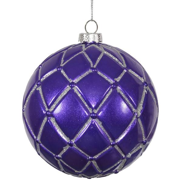 4" Purple Candy Glitter Net Ball Ornament (6 pack)
